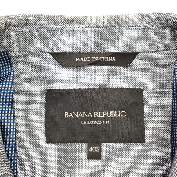 Banana Republic Sport Blazer Mens 40S Blue Linen Blend Tailored Fit Elbow Patch - Picture 8 of 12